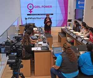 Keynote Speaker Loreen Arbus mentors girls at the eGirl Power Youth Leadership Summit